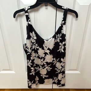 NWT - White House Black Market Black and White Floral Reversible V Neck Blouse